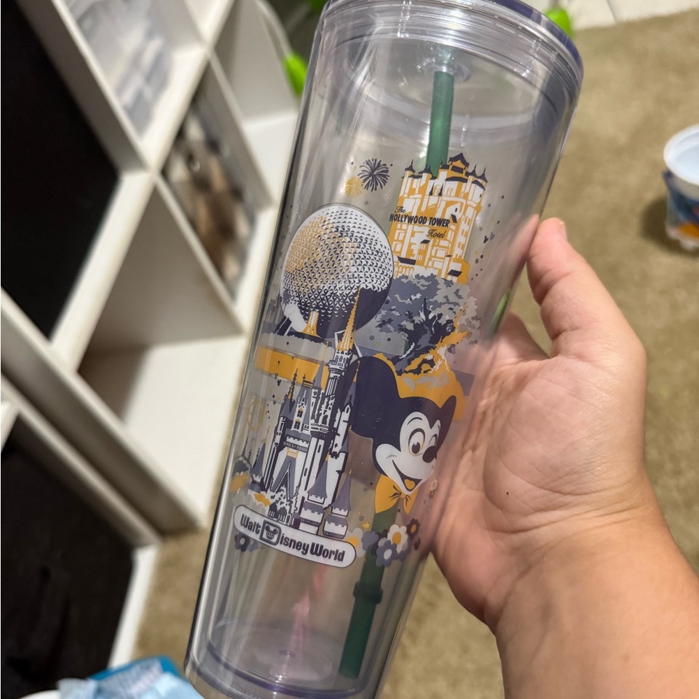 Disney Tumbler with Green Straw and Iconic Graphics